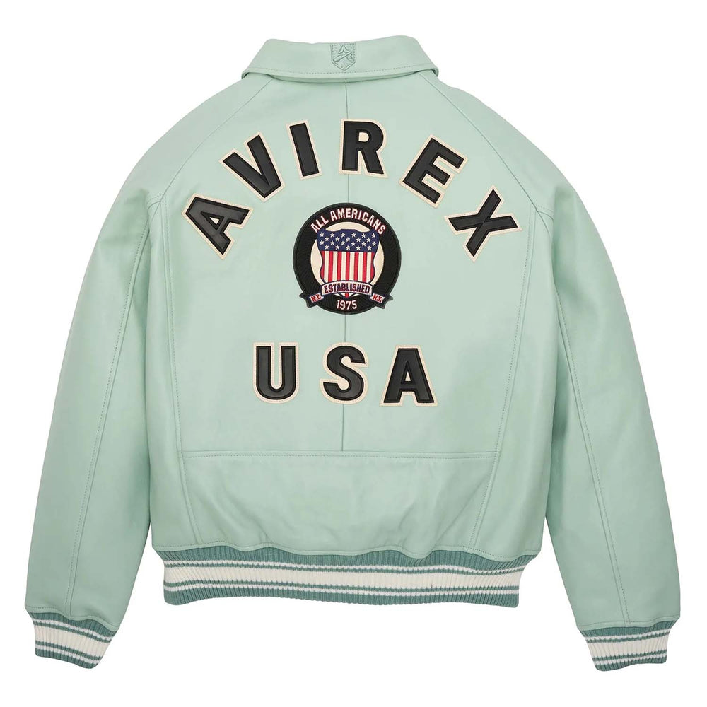 Avirex Iconic Light Green Leather Bomber Jacket image 1