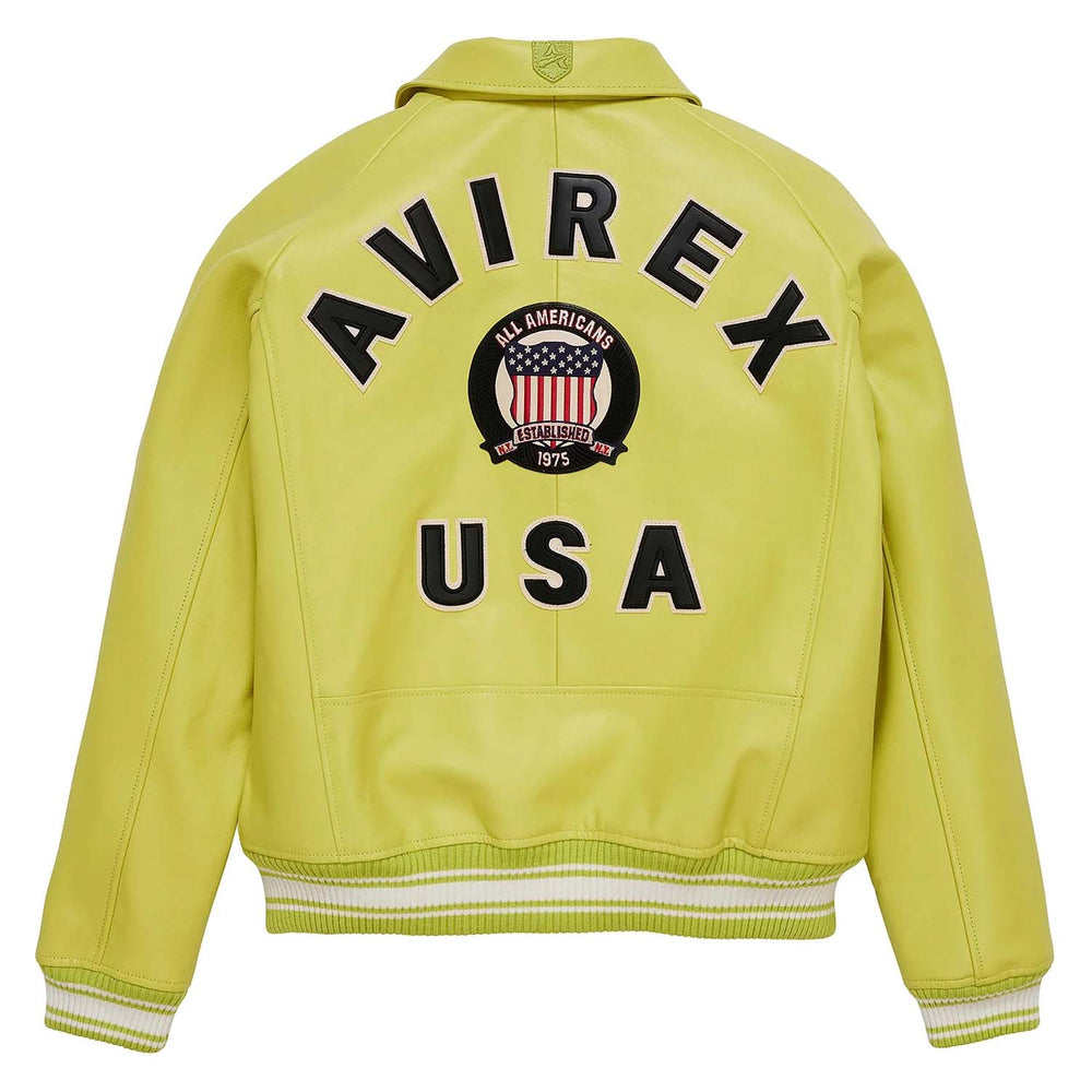 Avirex Iconic Lime Green Leather Flight Bomber Jacket image 1