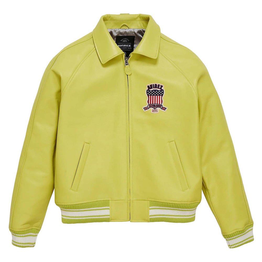 Avirex Iconic Lime Green Leather Flight Bomber Jacket image 0