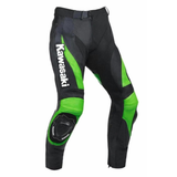 Kawasaki Men’s Black Lime Green Leather Motorcycle Pants image 0