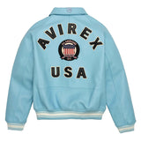 Avirex Iconic Light Blue Leather Bomber Flight Jacket image 1
