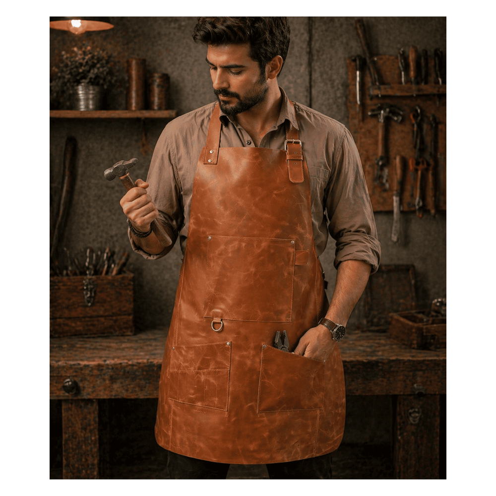 Personalized Men's Full-Grain Leather Apron for BBQ, Welding &amp; Work image 8