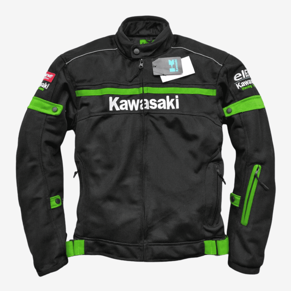 Kawasaki Black Mesh Motorcycle Jacket – Breathable Windproof Design image 0