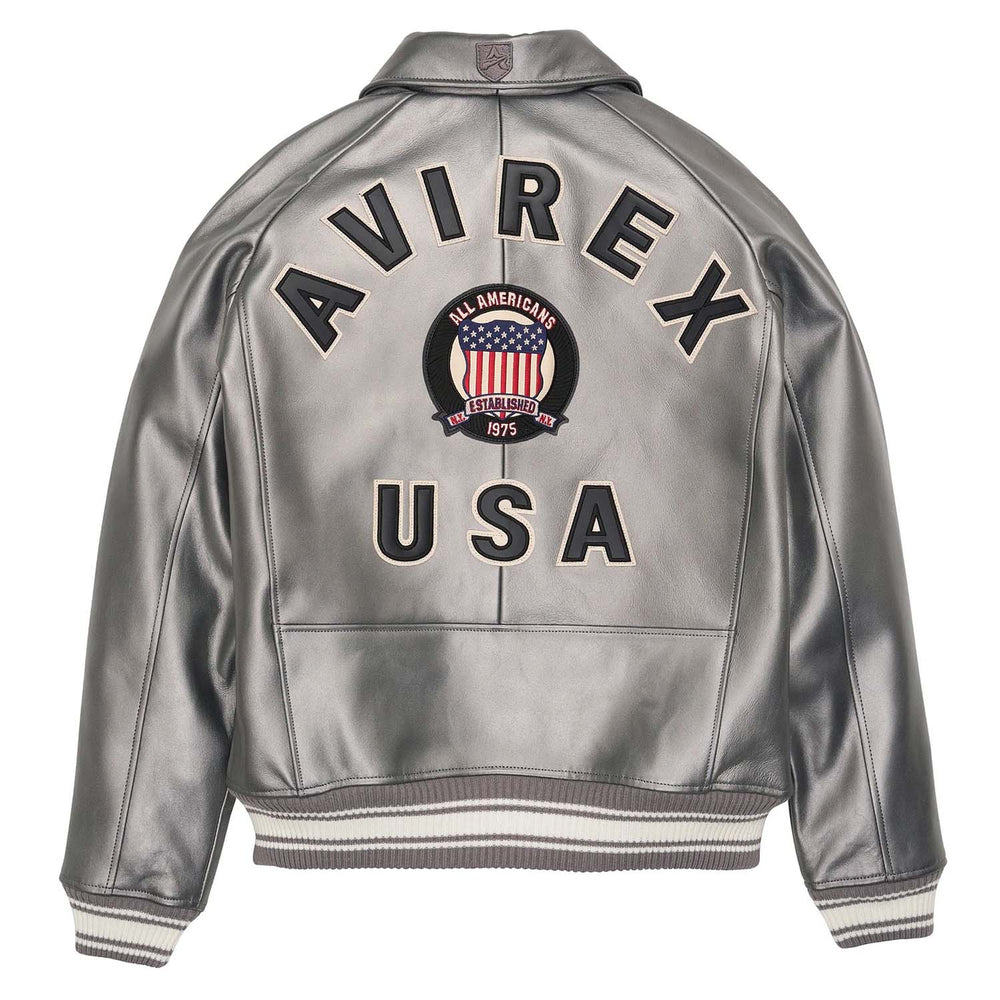 Avirex Iconic Silver Leather Bomber Jacket image 1
