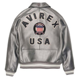 Avirex Iconic Silver Leather Bomber Jacket image 1