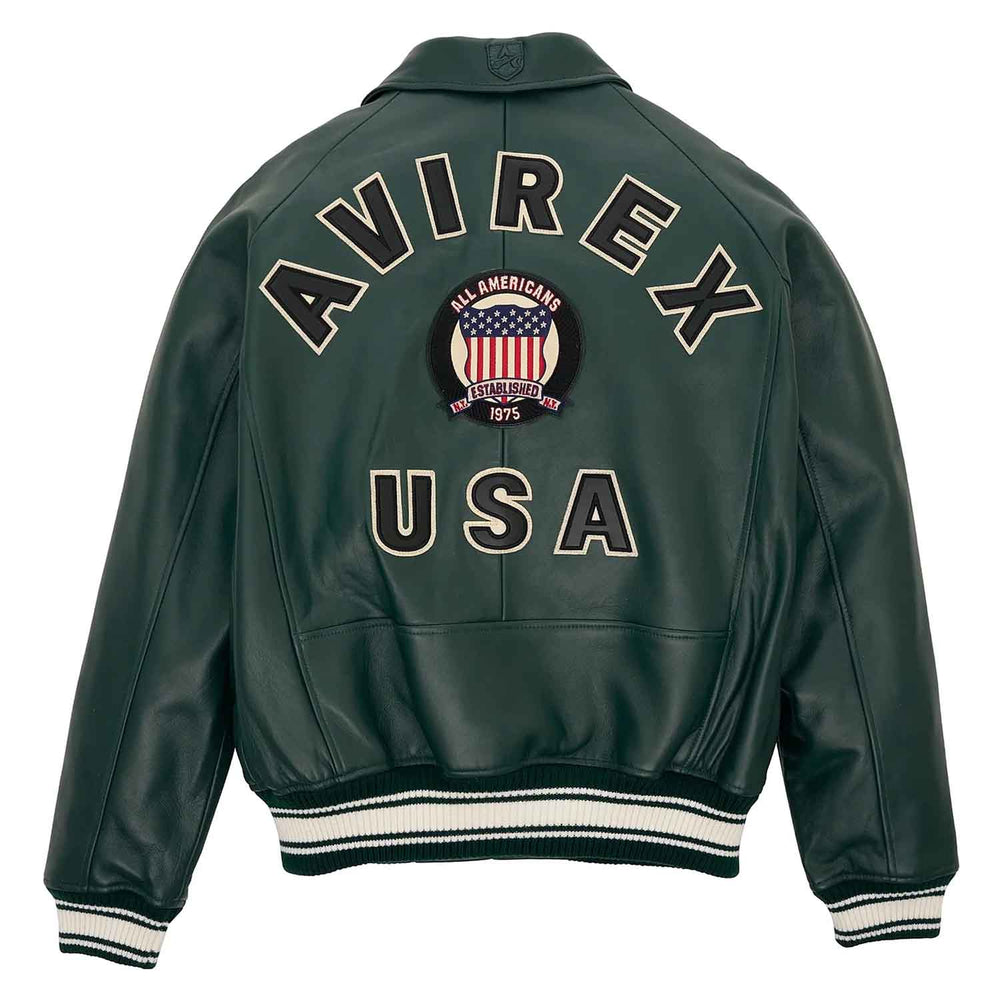 Avirex Iconic Dark Green Leather Bomber Jacket image 1