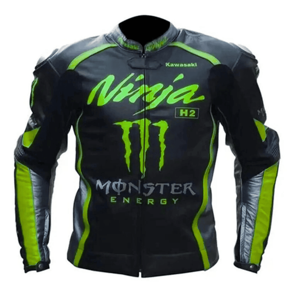 Kawasaki Men’s Black Leather Motorcycle Jacket – CE Armor image 0
