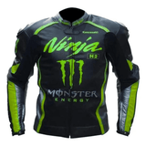 Kawasaki Men’s Black Leather Motorcycle Jacket – CE Armor image 0