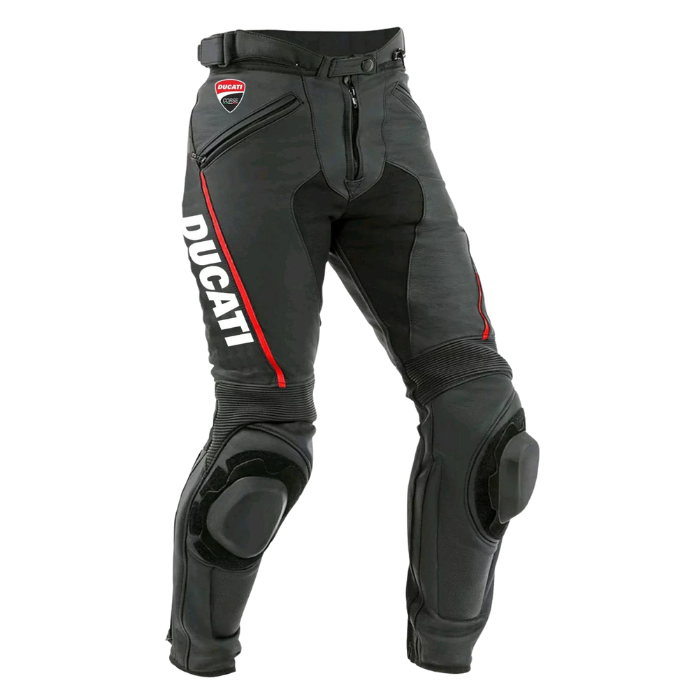 Ducati-Style Black Leather Motorcycle Racing Pants image 0