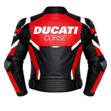 Ducati Corse-Style Black Red Leather Motorcycle Jacket – CE Armor image 1