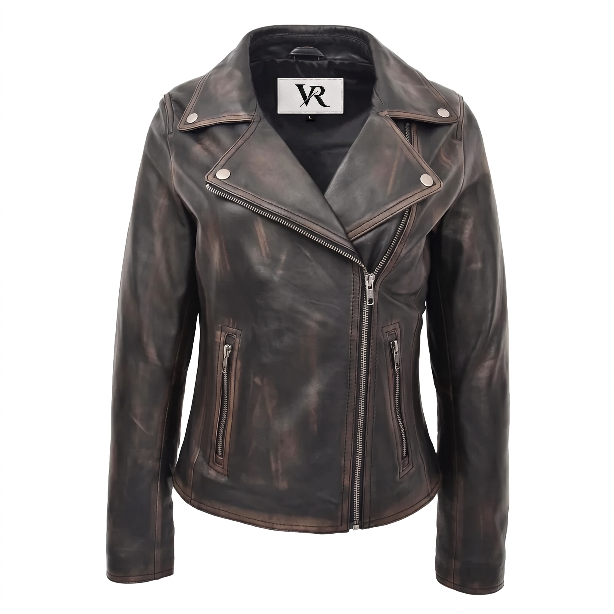 1 (5) Women’s Vintage Black Nappa Leather Biker Jacket – Cross Zip Moto Jacket - Image 1